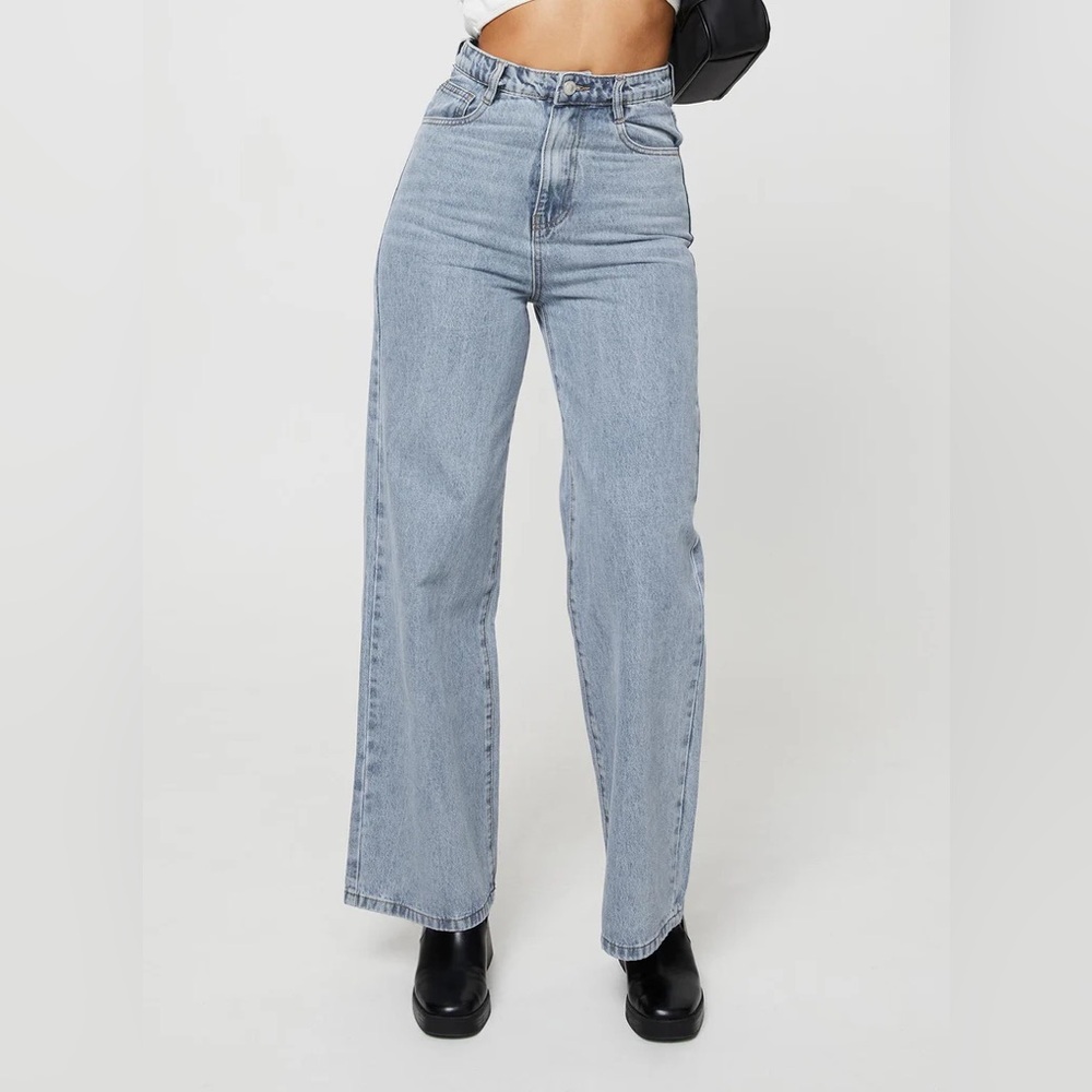 Princess Polly Wide Straight Leg Jeans Medium Wash